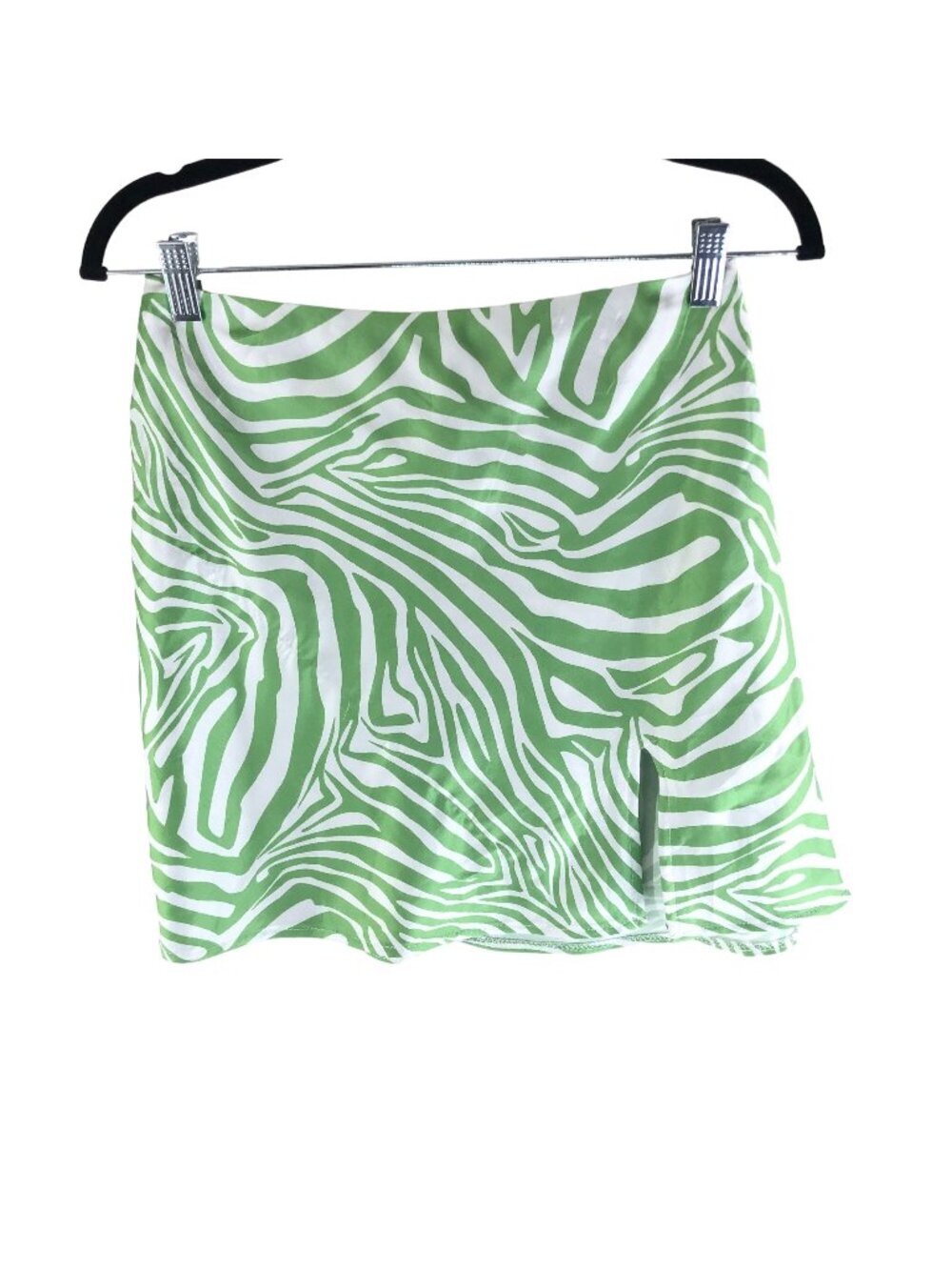 Princess Polly Clueless Mini Skirt Satin Zebra Stripe Green White 6
